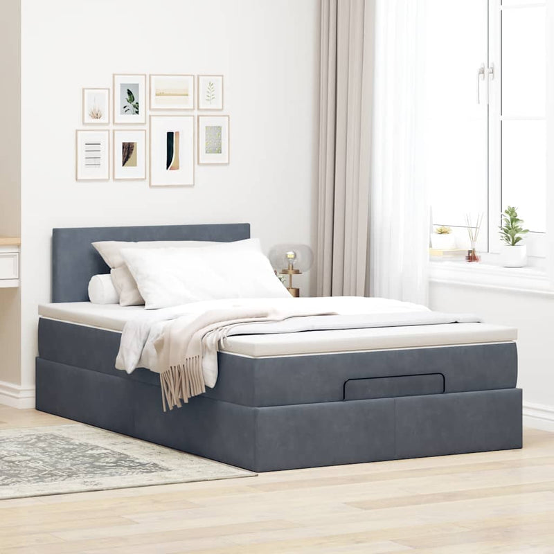 vidaXL Ottoman Bed with Mattress & LEDs Dark Grey King Single Velvet