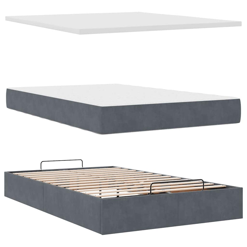 vidaXL Ottoman Bed with Mattress & LEDs Dark Grey King Single Velvet