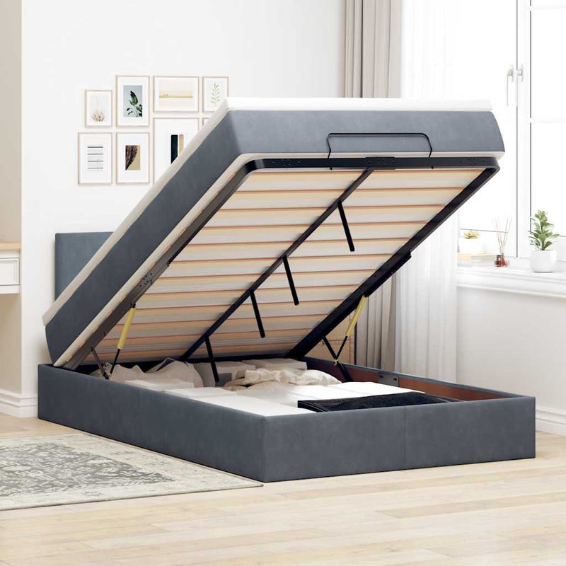 vidaXL Ottoman Bed with Mattress & LEDs Dark Grey King Single Velvet