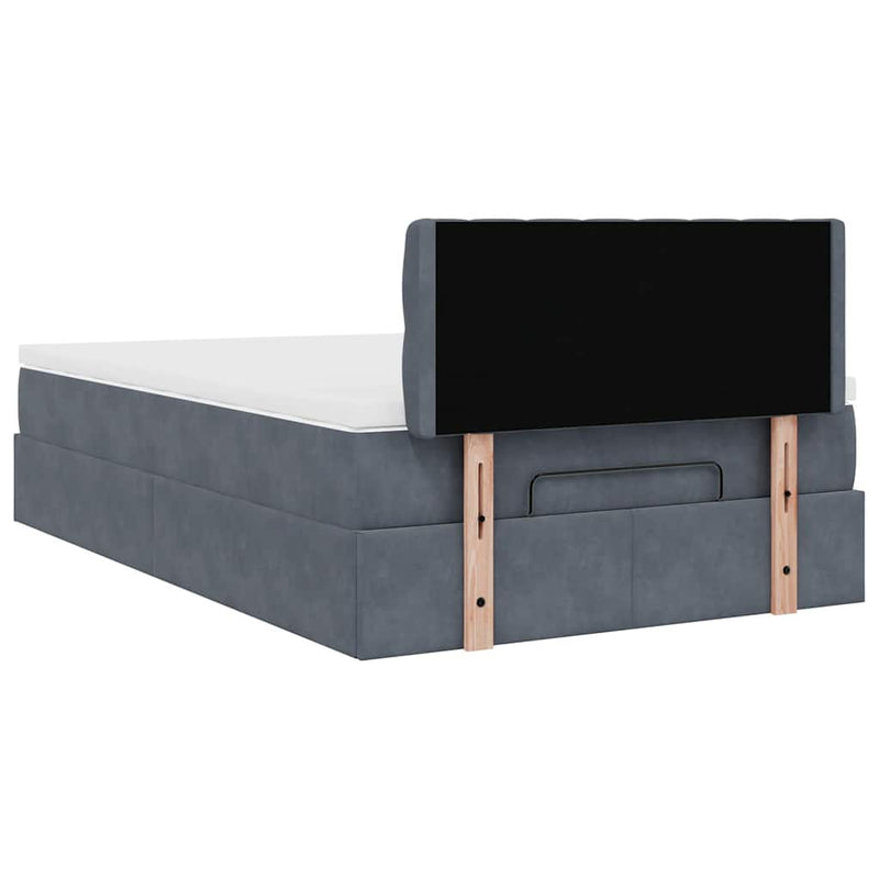 Ottoman Bed with Mattress & LEDs Dark Grey King Single Velvet