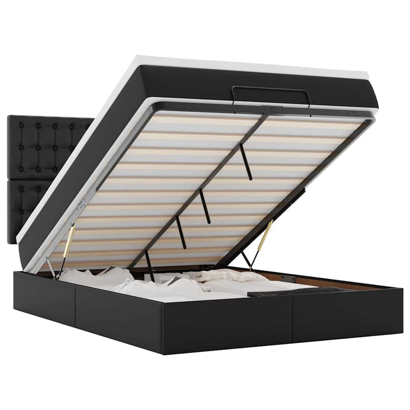vidaXL Ottoman Bed with Mattress Black Queen Faux Leather