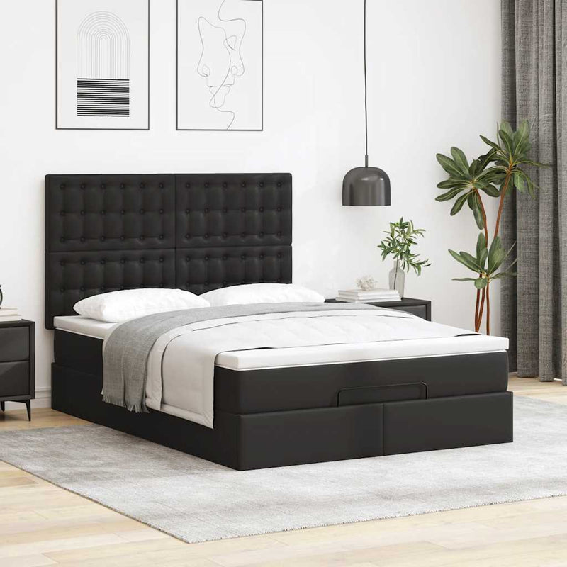 vidaXL Ottoman Bed with Mattress Black Queen Faux Leather
