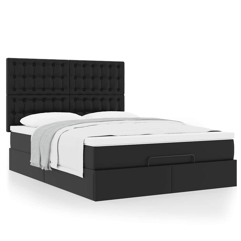 vidaXL Ottoman Bed with Mattress Black Queen Faux Leather