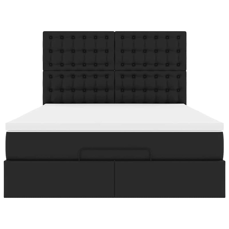 vidaXL Ottoman Bed with Mattress Black Queen Faux Leather