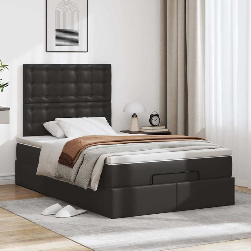 vidaXL Ottoman Bed with Mattress Black King Single Faux Leather
