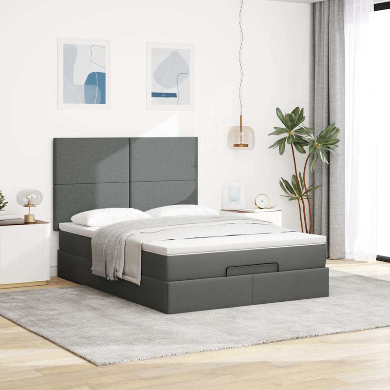 vidaXL Ottoman Bed with Mattress Dark Grey Queen Fabric