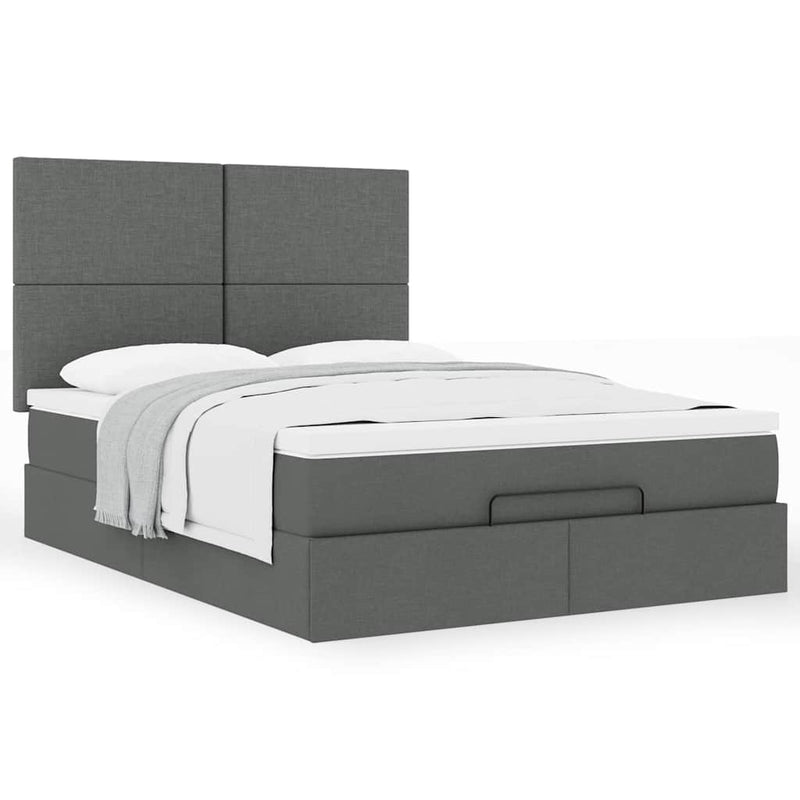 vidaXL Ottoman Bed with Mattress Dark Grey Queen Fabric