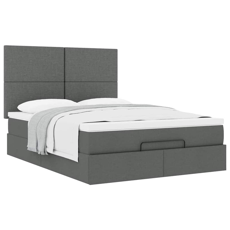 vidaXL Ottoman Bed with Mattress Dark Grey Queen Fabric