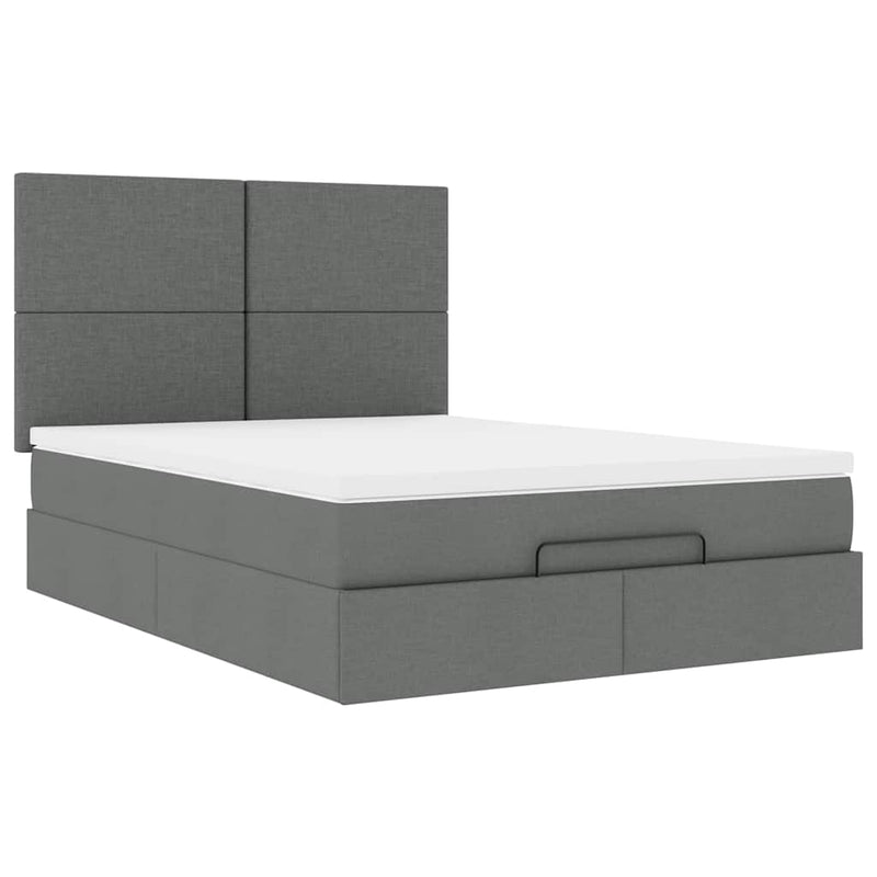 vidaXL Ottoman Bed with Mattress Dark Grey Queen Fabric