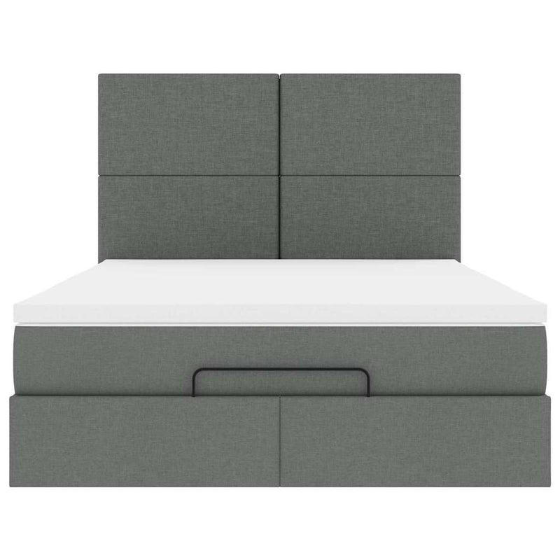 vidaXL Ottoman Bed with Mattress Dark Grey Queen Fabric