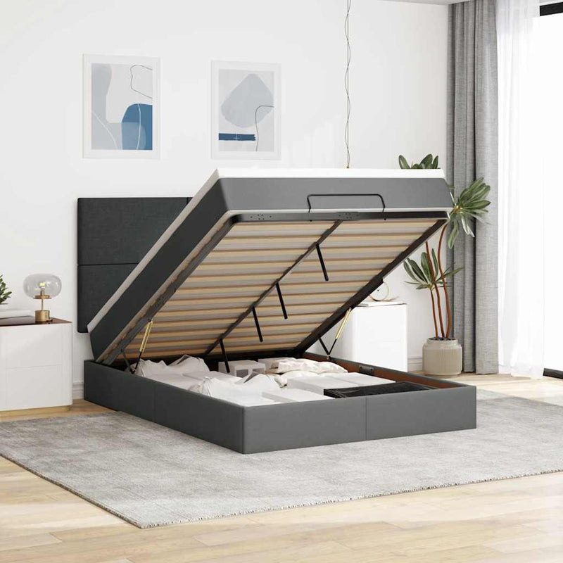 vidaXL Ottoman Bed with Mattress Dark Grey Queen Fabric