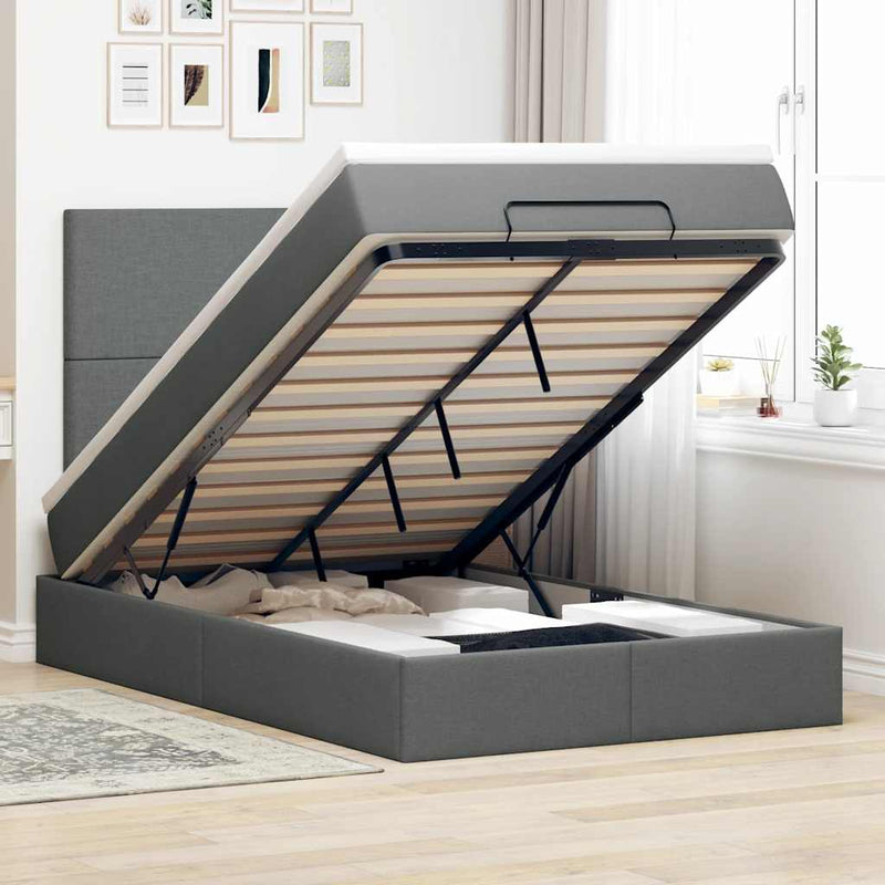 vidaXL Ottoman Bed with Mattress Dark Grey King Single Fabric