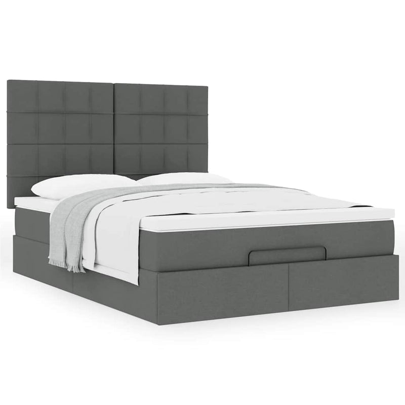 vidaXL Ottoman Bed with Mattress Dark Grey Queen Fabric