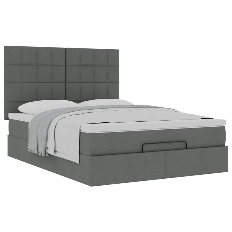 vidaXL Ottoman Bed with Mattress Dark Grey Queen Fabric