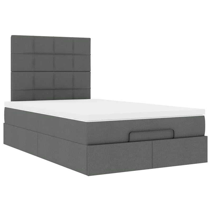 vidaXL Ottoman Bed with Mattress Dark Grey King Single Fabric