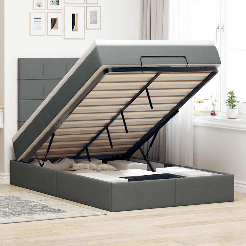 vidaXL Ottoman Bed with Mattress Dark Grey King Single Fabric