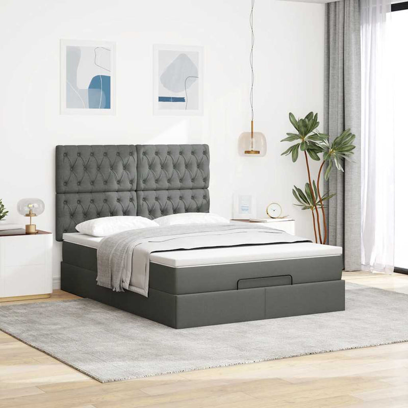 vidaXL Ottoman Bed with Mattress Dark Grey Queen Fabric