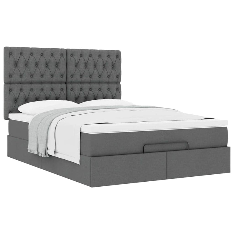 vidaXL Ottoman Bed with Mattress Dark Grey Queen Fabric