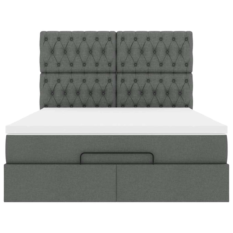 vidaXL Ottoman Bed with Mattress Dark Grey Queen Fabric