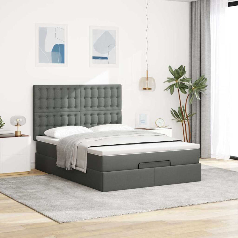 vidaXL Ottoman Bed with Mattress Dark Grey Queen Fabric