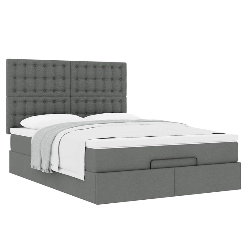 vidaXL Ottoman Bed with Mattress Dark Grey Queen Fabric