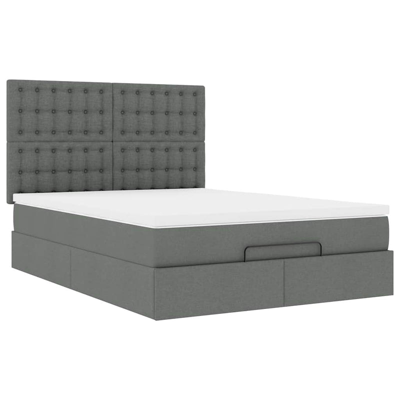 vidaXL Ottoman Bed with Mattress Dark Grey Queen Fabric
