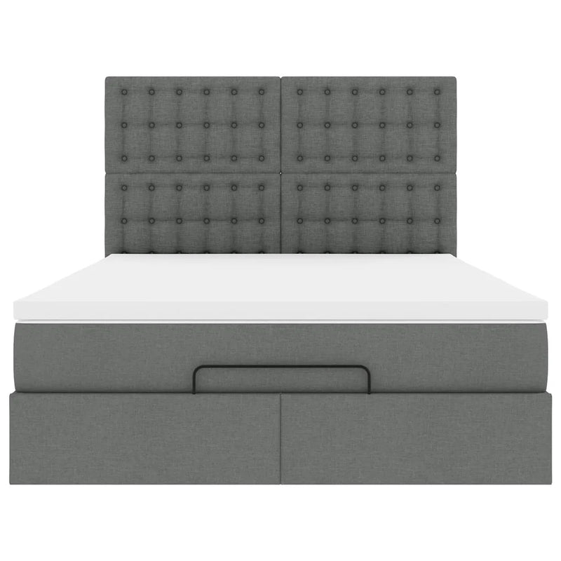 Ottoman Bed with Mattress Dark Grey Queen Fabric
