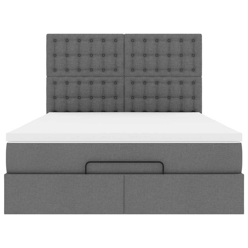 vidaXL Ottoman Bed with Mattress Dark Grey Queen Fabric