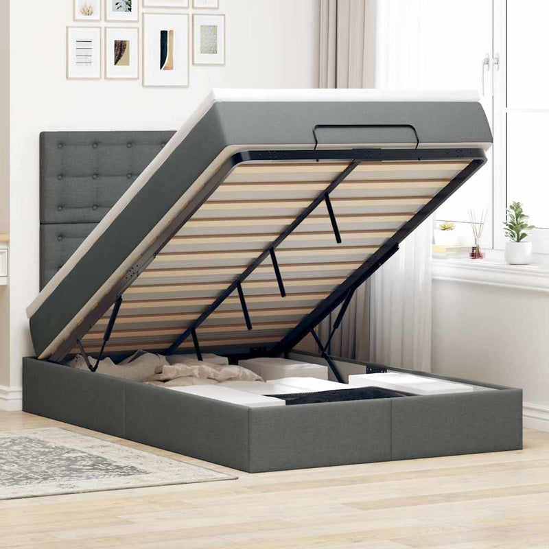 vidaXL Ottoman Bed with Mattress Dark Grey King Single Fabric