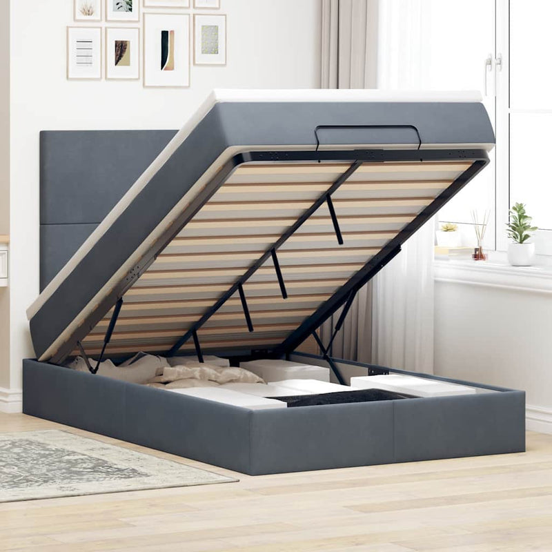 vidaXL Ottoman Bed with Mattresses Dark Grey King Single Velvet