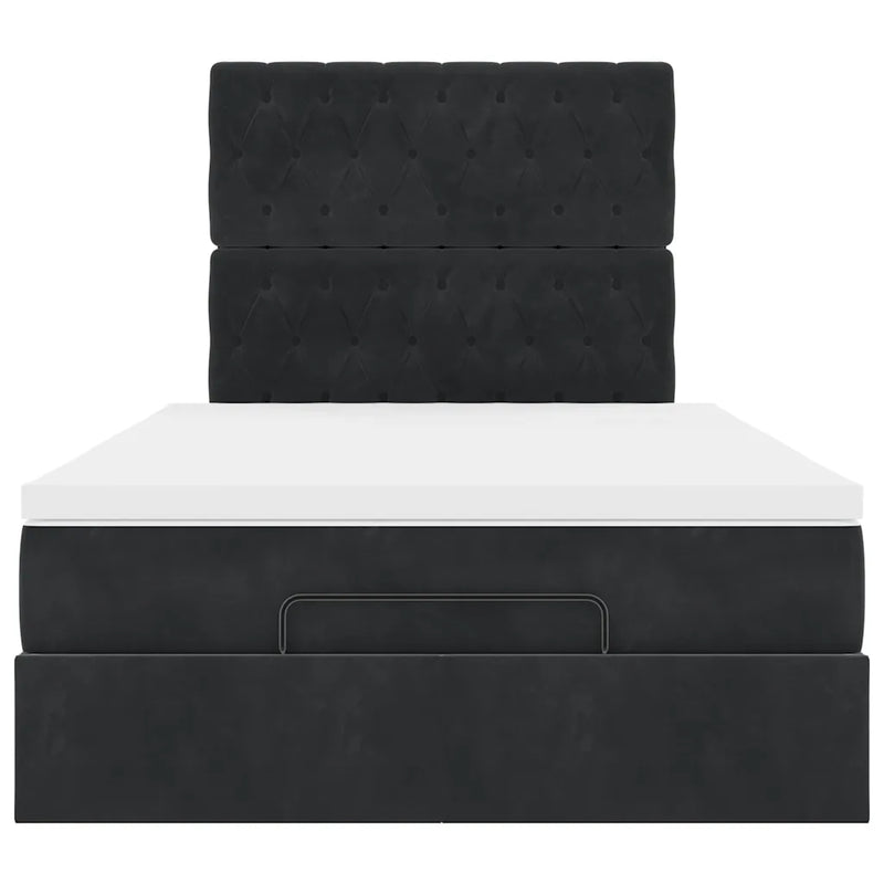 Ottoman Bed with Mattresses Black King Single Velvet