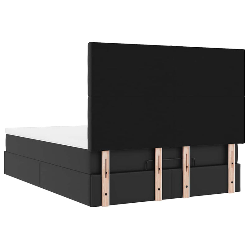 vidaXL Ottoman Bed with Mattress & LEDs Black Queen Faux Leather
