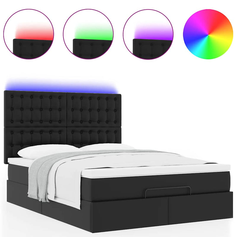 vidaXL Ottoman Bed with Mattress & LEDs Black Queen Faux Leather
