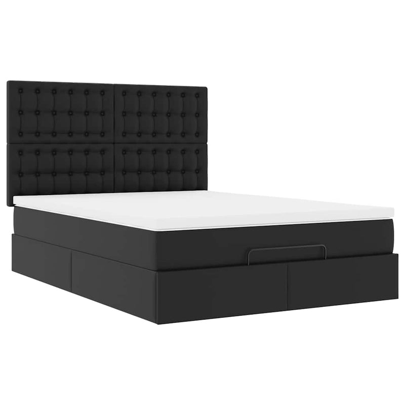 vidaXL Ottoman Bed with Mattress & LEDs Black Queen Faux Leather