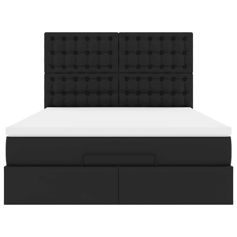 vidaXL Ottoman Bed with Mattress & LEDs Black Queen Faux Leather