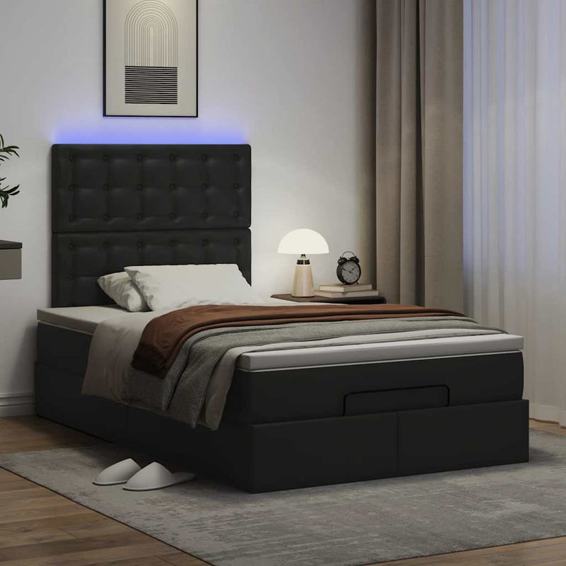 vidaXL Ottoman Bed with Mattress & LEDs Black King Single Faux Leather