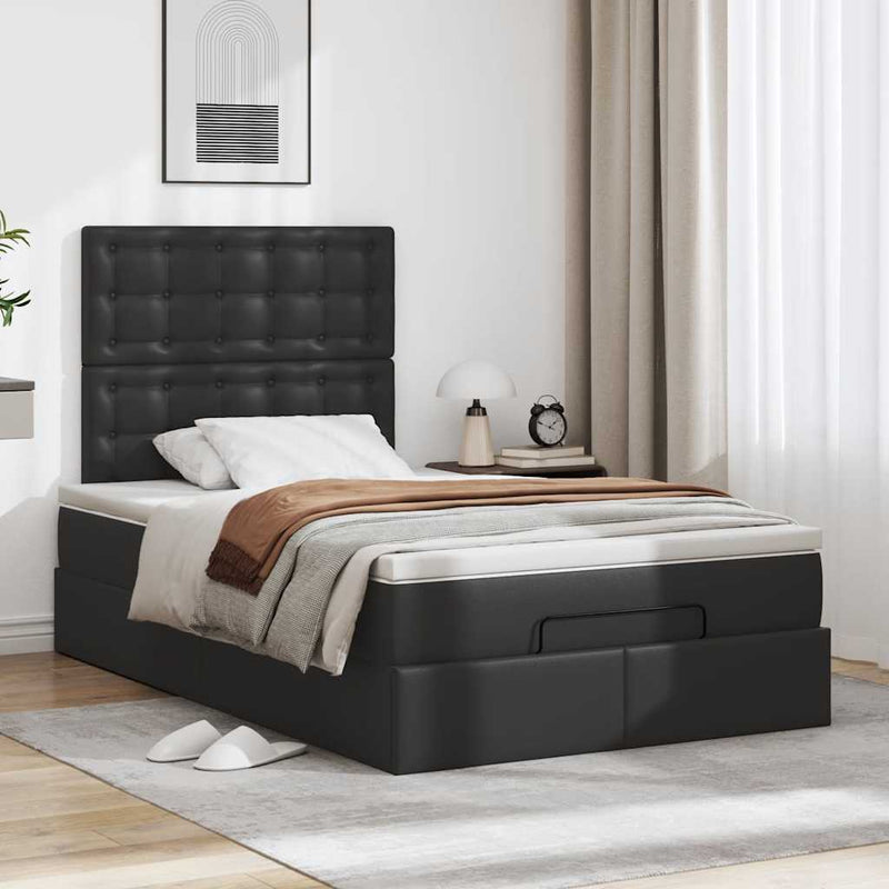 vidaXL Ottoman Bed with Mattress & LEDs Black King Single Faux Leather