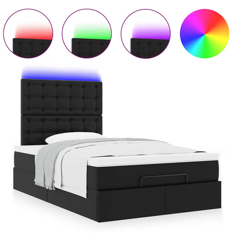 vidaXL Ottoman Bed with Mattress & LEDs Black King Single Faux Leather