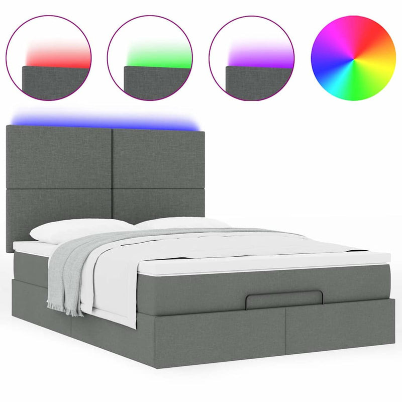 vidaXL Ottoman Bed with Mattress & LEDs Dark Grey Queen Fabric