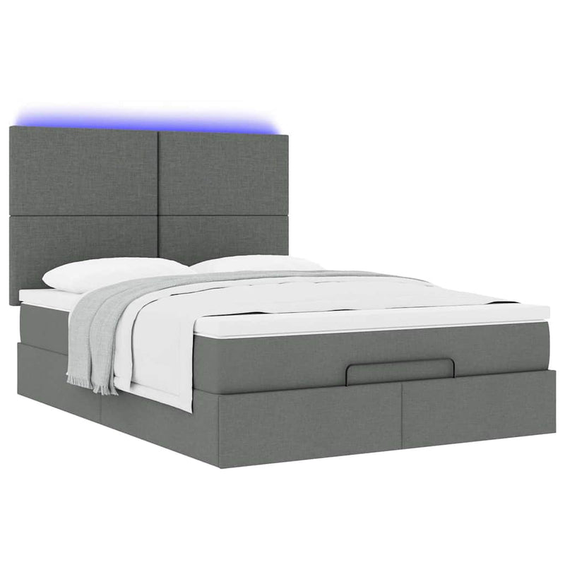 vidaXL Ottoman Bed with Mattress & LEDs Dark Grey Queen Fabric