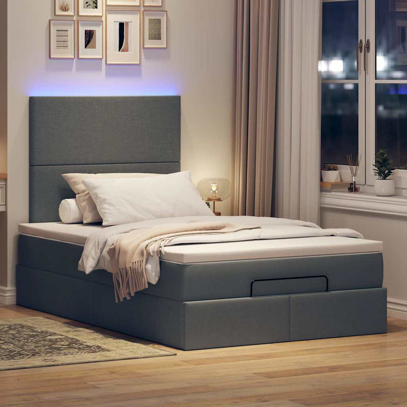 vidaXL Ottoman Bed with Mattress & LEDs Dark Grey King Single Fabric