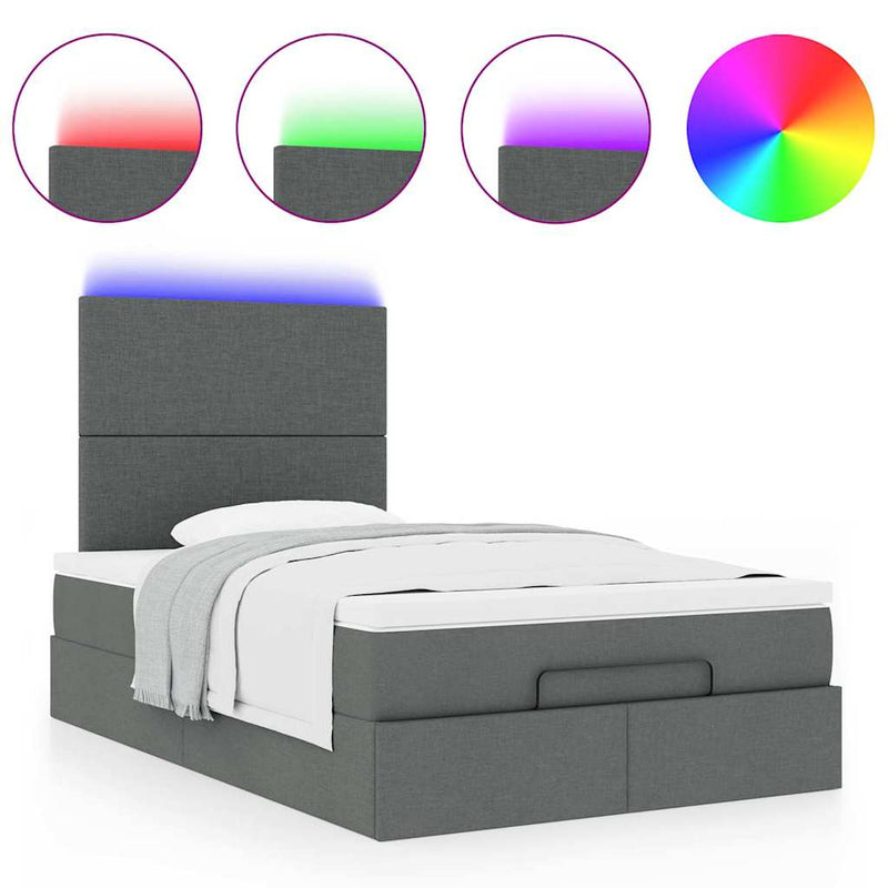 vidaXL Ottoman Bed with Mattress & LEDs Dark Grey King Single Fabric