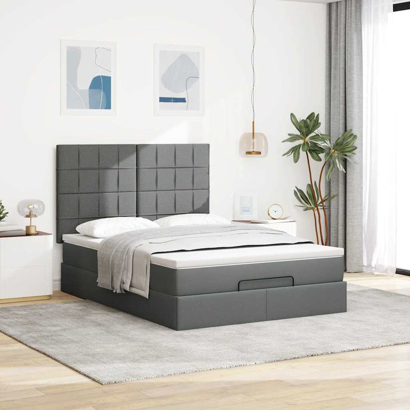 vidaXL Ottoman Bed with Mattress & LEDs Dark Grey Queen Fabric