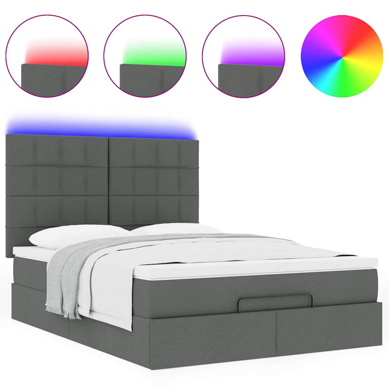 vidaXL Ottoman Bed with Mattress & LEDs Dark Grey Queen Fabric