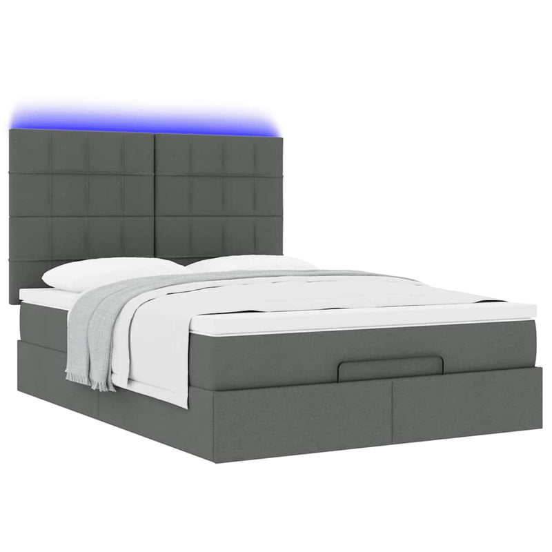 vidaXL Ottoman Bed with Mattress & LEDs Dark Grey Queen Fabric