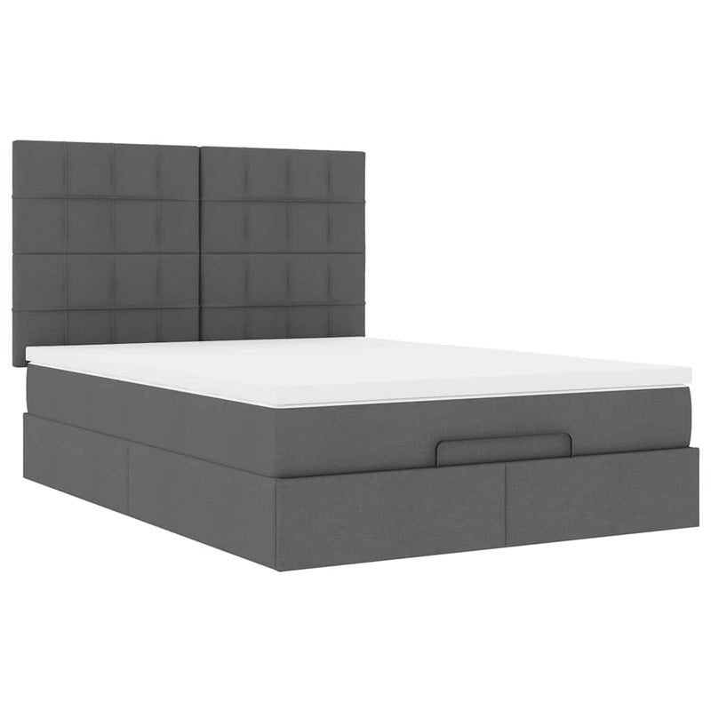vidaXL Ottoman Bed with Mattress & LEDs Dark Grey Queen Fabric