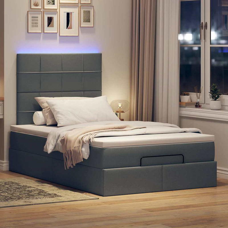 vidaXL Ottoman Bed with Mattress & LEDs Dark Grey King Single Fabric