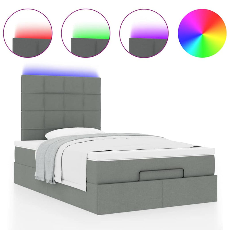 vidaXL Ottoman Bed with Mattress & LEDs Dark Grey King Single Fabric