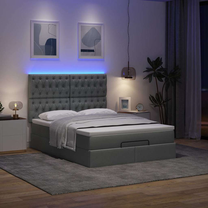 vidaXL Ottoman Bed with Mattress & LEDs Dark Grey Queen Fabric