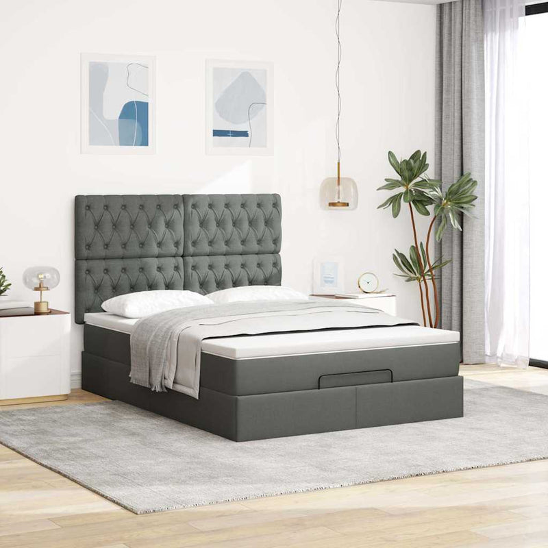 vidaXL Ottoman Bed with Mattress & LEDs Dark Grey Queen Fabric